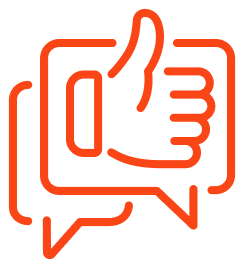 Listen and Learn - Icon of chat Bubble and thumbs up